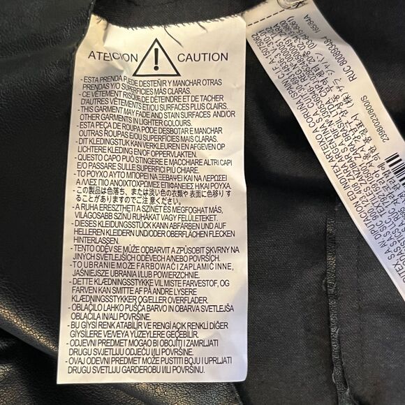 ZARA Black MINI FAUX LEATHER DRESS Draped V-Neck 3/4 Sleeve Womens Small - Picture 6 of 7